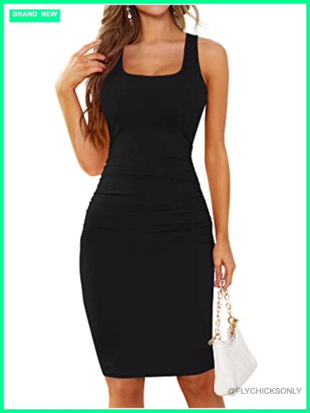 Women's Sleeveless Ruched Bodycon Summer Dress Casual Cotton Tank Midi